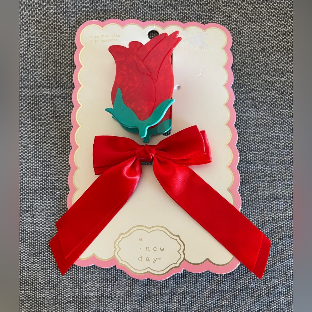 a new day Red and Green Hair Clip with Bow